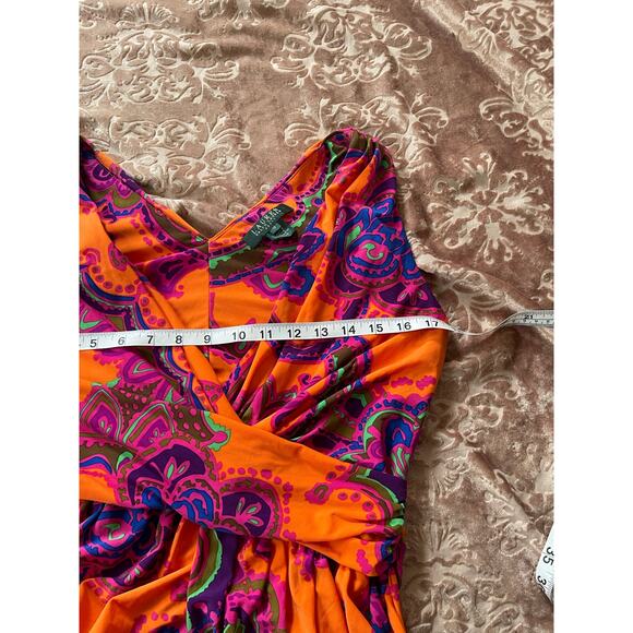Lauren Ralph Lauren Paisley Faux Wrap Dress boho Orange Multicolor Size 10 - Picture 7 of 9